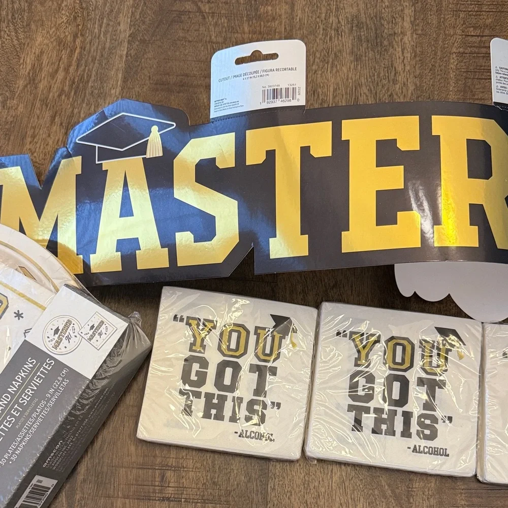 Graduation Party Plates & Napkins Set - White & Gold
